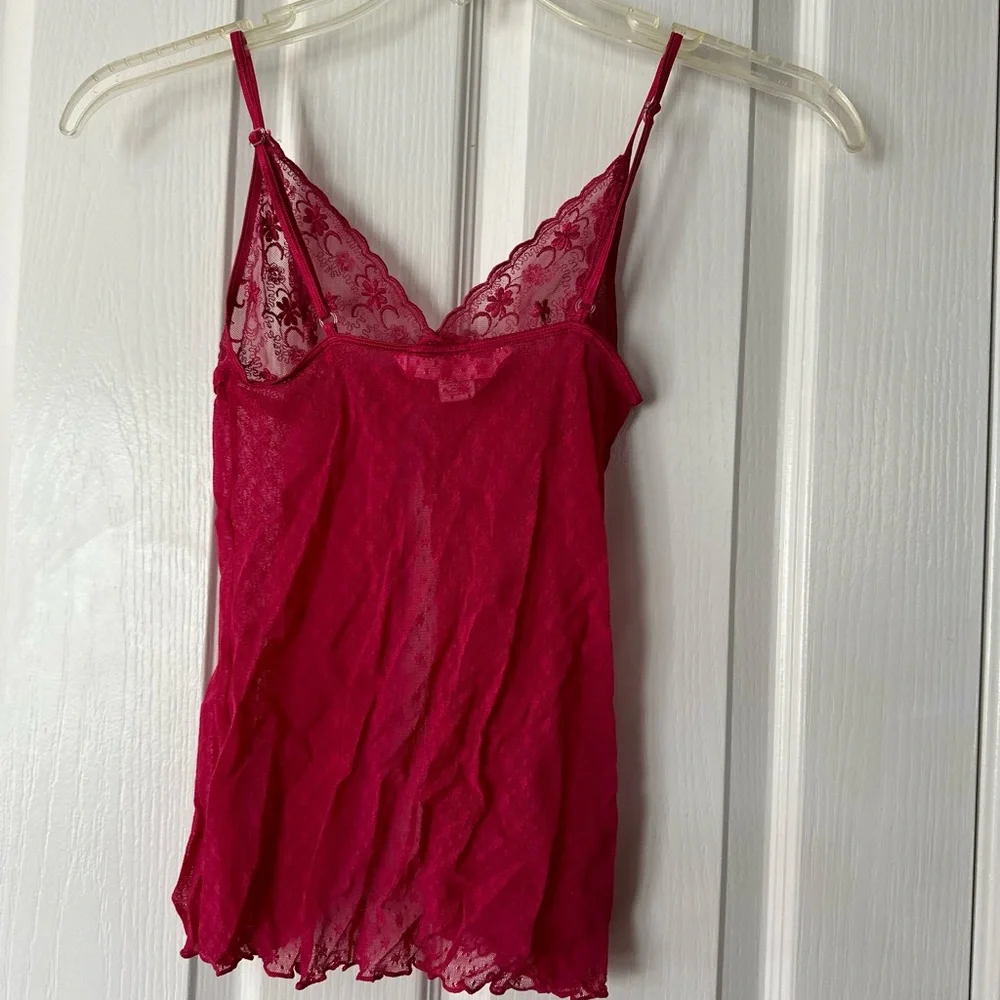 Sheer Mesh Lace Split Front Camisole (magenta) - Picture 2 of 2